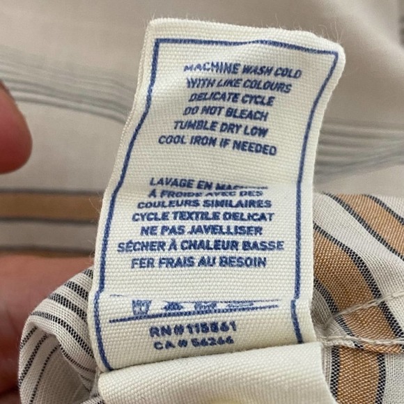 7 for all Mankind Mens Striped Button Down Shirt Lareg Cream Beige Long Sleeve - Picture 9 of 9